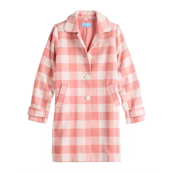 Draper James Jackets & Blazers - Draper James RSVP Button Front Collared Coat Gingham Pink White Plaid New Large